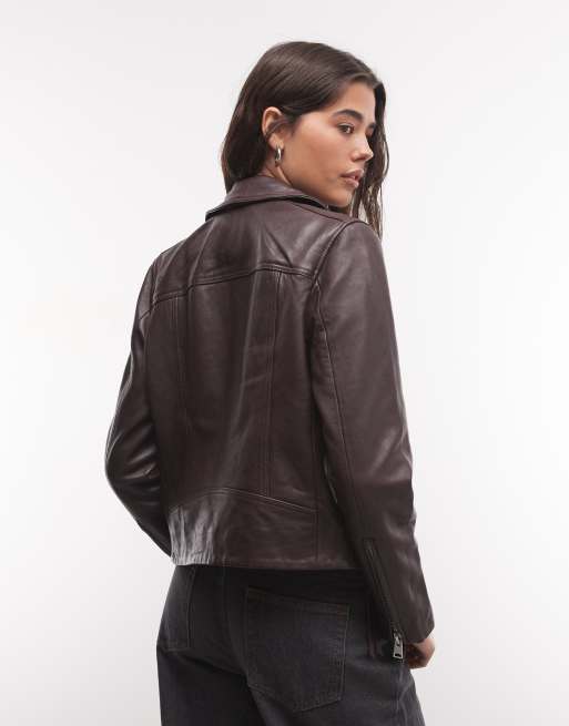 AllSaints Dalby bikerjakke i burgundy i lammeskindslæder, 4 af 4