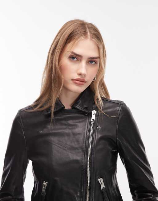 Allsaints – Dalby – Czarna skórzana kurtka typu biker, 3 z 4