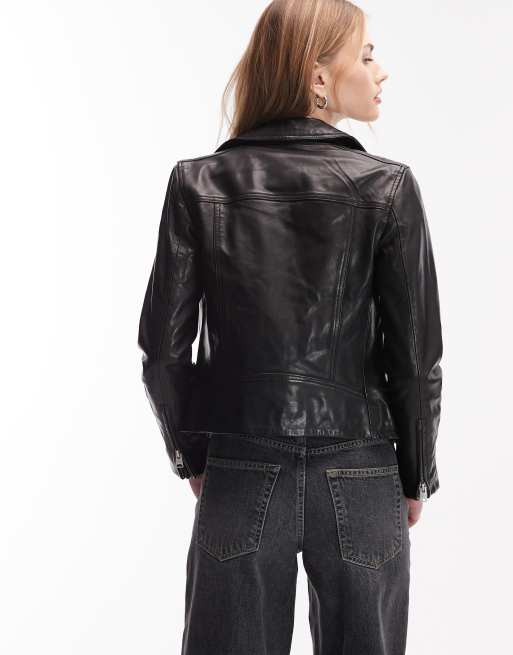 Allsaints – Dalby – Czarna skórzana kurtka typu biker, 4 z 4