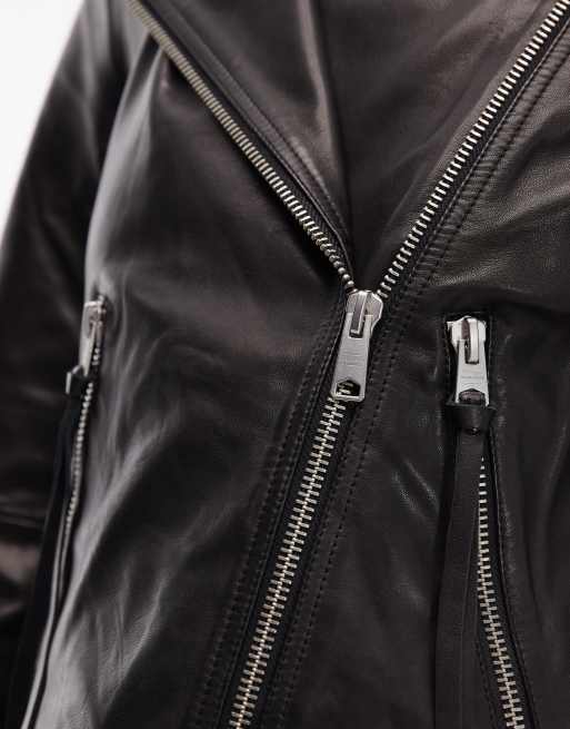 AllSaints - Dalby - Giacca stile biker in pelle nera/argentata , 4 di 4