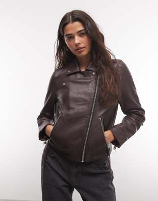 Allsaints Dalby Lamb Leather Moto Jacket In Red