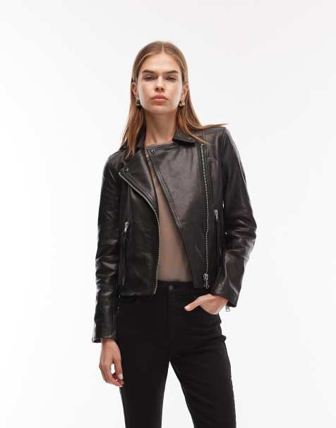 AllSaints Dalby leather biker jacket in black/silver  - view 1