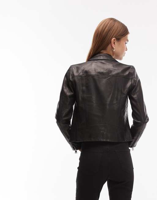 AllSaints Dalby leather biker jacket in black/silver , 3 of 4