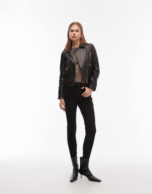 AllSaints Dalby leather moto jacket in black/silver , 2 of 4