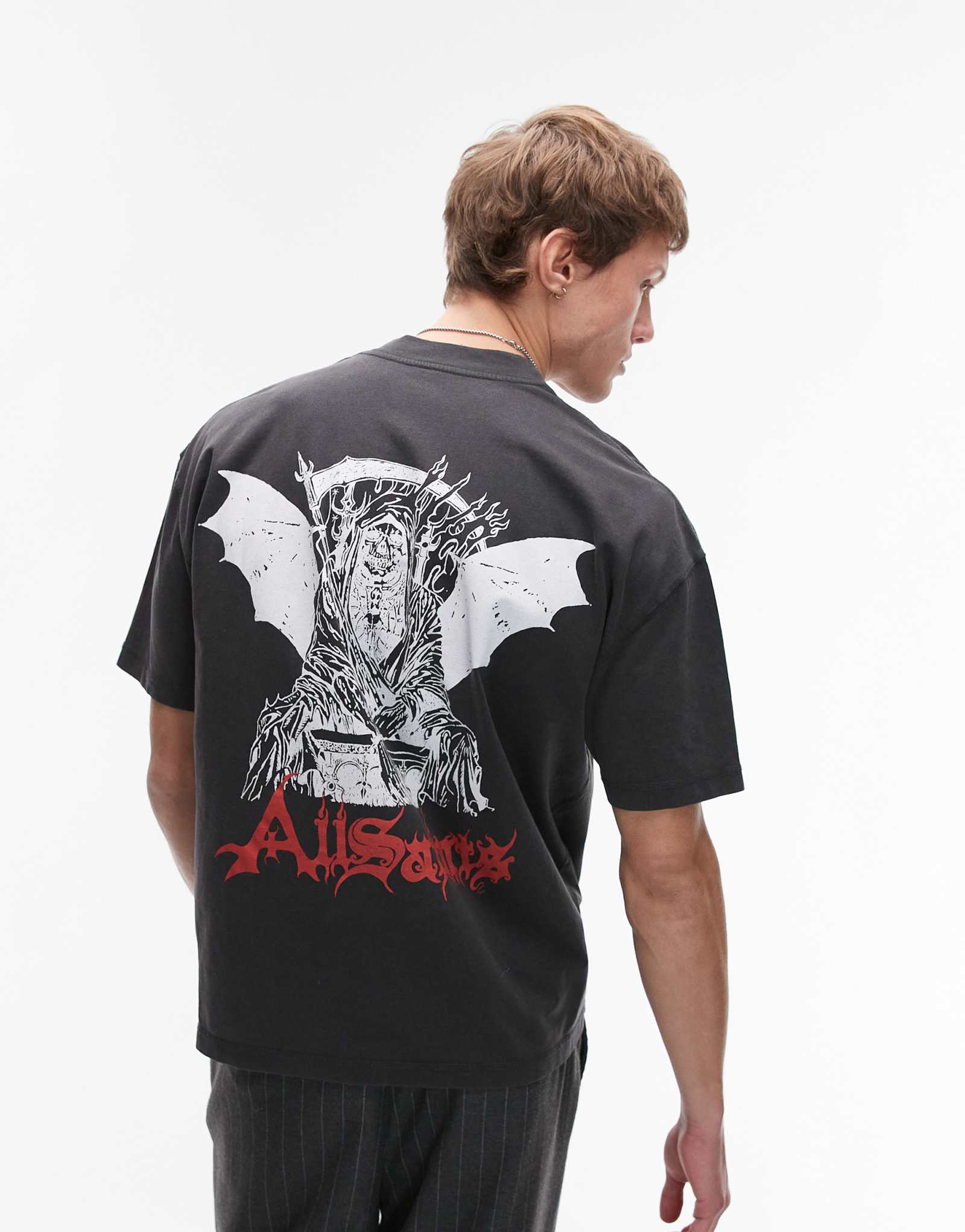 Футболка с рисунком AllSaints Damienz черного цвета, застиранная