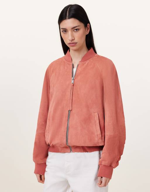 AllSaints - Dana - Bomber en daim - Rouge brique brûlé