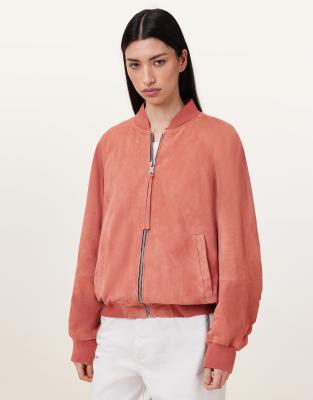AllSaints - Dana - Bomberjacke aus Wildleder in gebranntem Ziegelrot