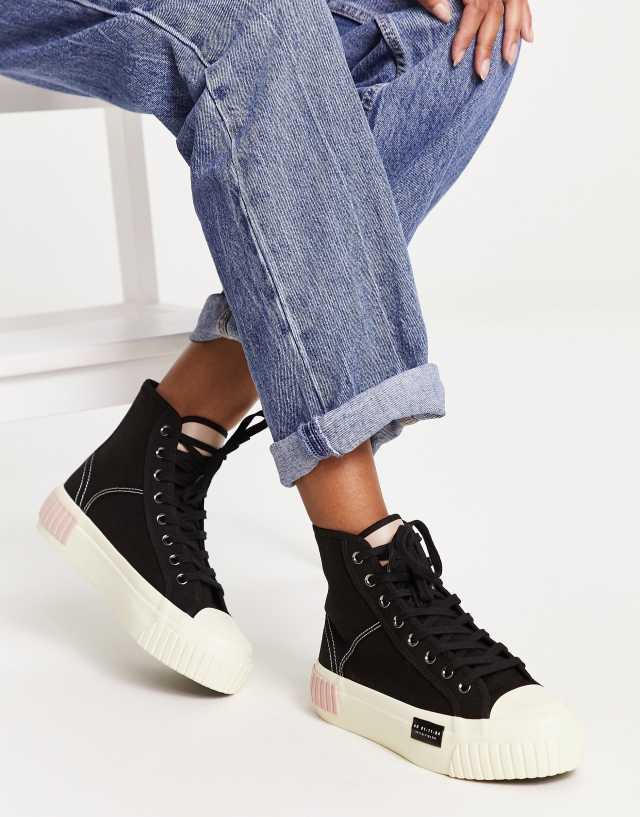 AllSaints Dana high top canvas platform sneakers in black