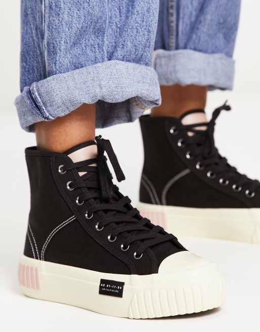 AllSaints Dana high top canvas platform trainers in black | ASOS