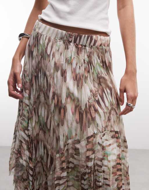 AllSaints - Danae - Midi rok met distressed ruches en print in multi, 4 van 5