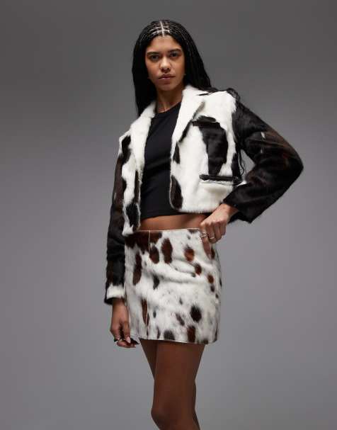 AllSaints dapple cow hide mini skirt in cream