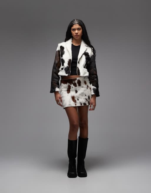 AllSaints dapple cow hide mini skirt in cream, 2 of 5