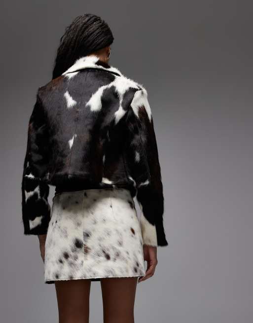 AllSaints dapple cow hide mini skirt in cream, 3 of 5