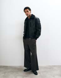 AllSaints Darby fur collar leather flight bomber jacket in black