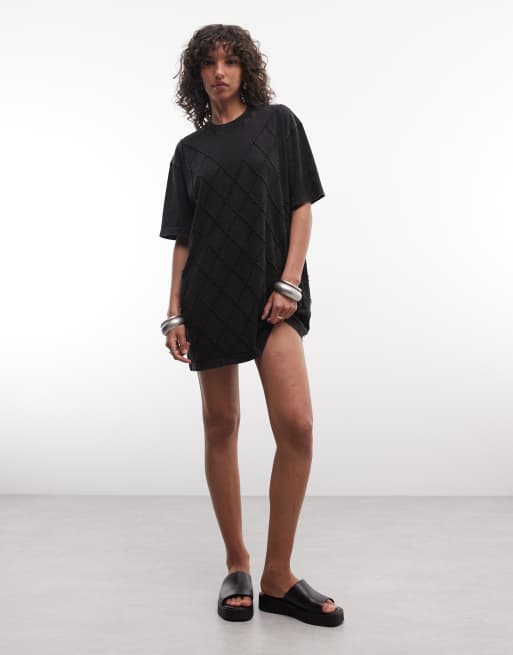 AllSaints - Darcy - Vestito T-shirt corto a maniche corte nero slavato con strass, 2 di 4