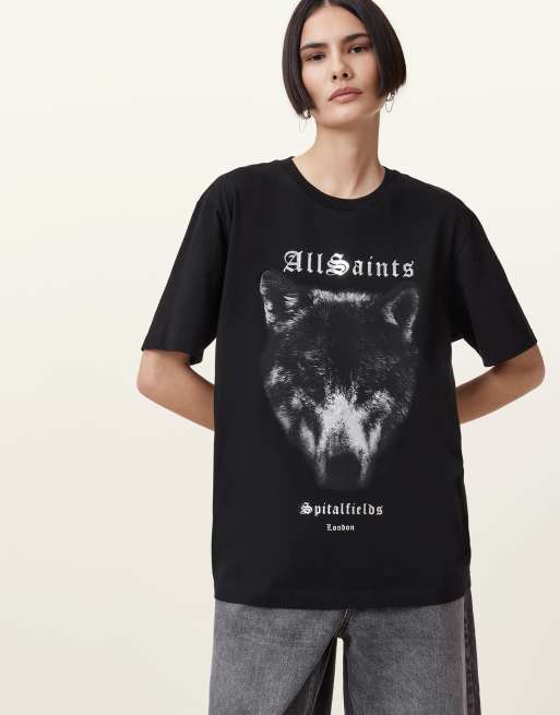 AllSaints – Dawn – Boyfriend-T-Shirt in Schwarz