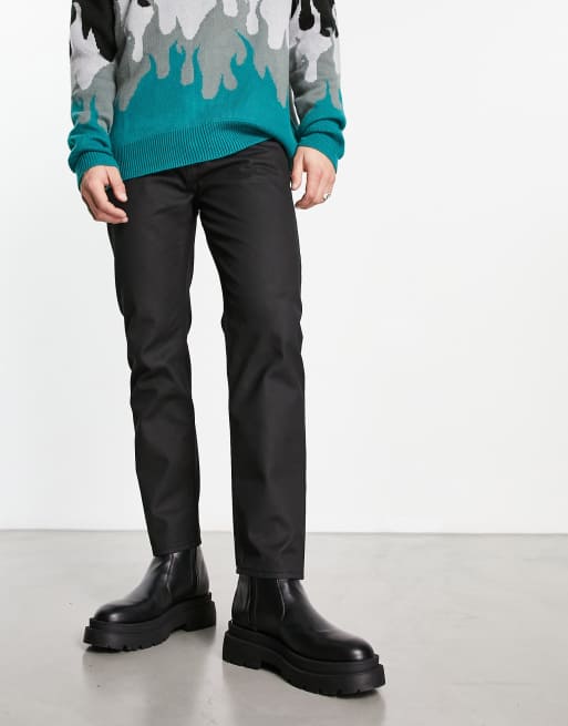 AllSaints Dean cropped slim jeans in coated black | ASOS