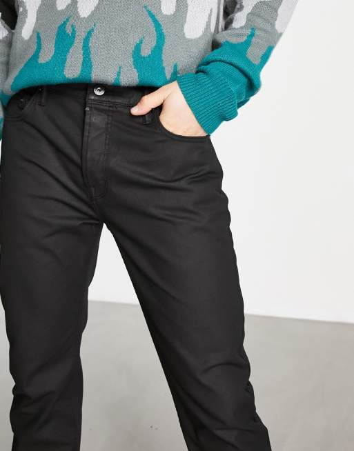 AllSaints Dean cropped slim jeans in coated black | ASOS
