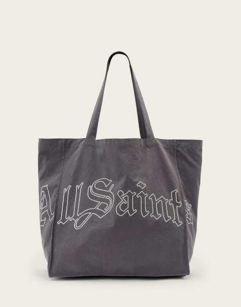 AllSaints Decent logo large canvas tote bag in washed black - view 1