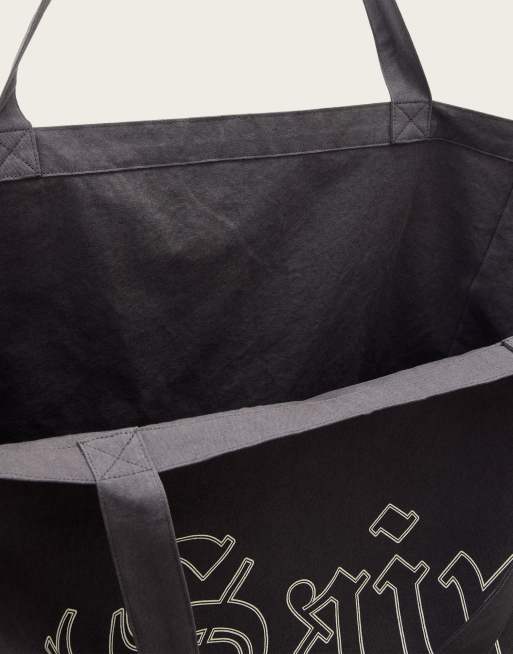 AllSaints Decent logo large canvas tote bag in washed black, 2 of 4