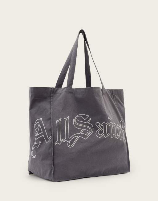 AllSaints Decent logo large canvas tote bag in washed black, 3 of 4