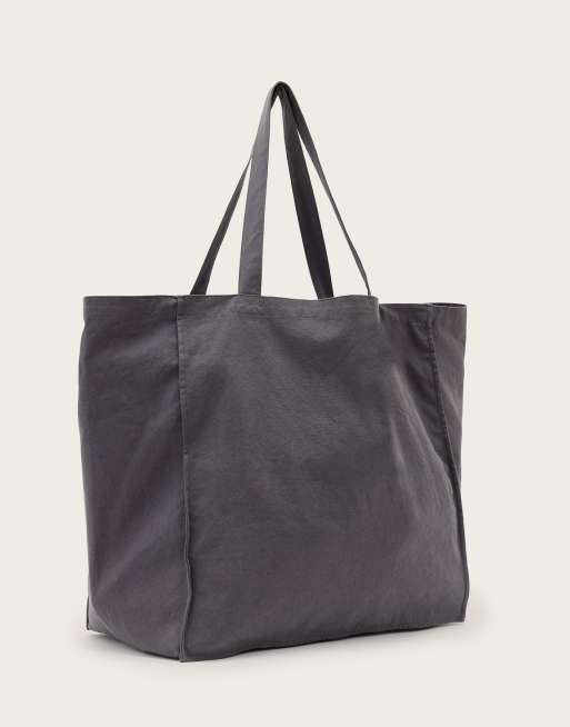 AllSaints Decent logo large canvas tote bag in washed black, 4 of 4