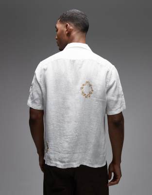 Allsaints Deck Linen Short Sleeve Shirt In Black