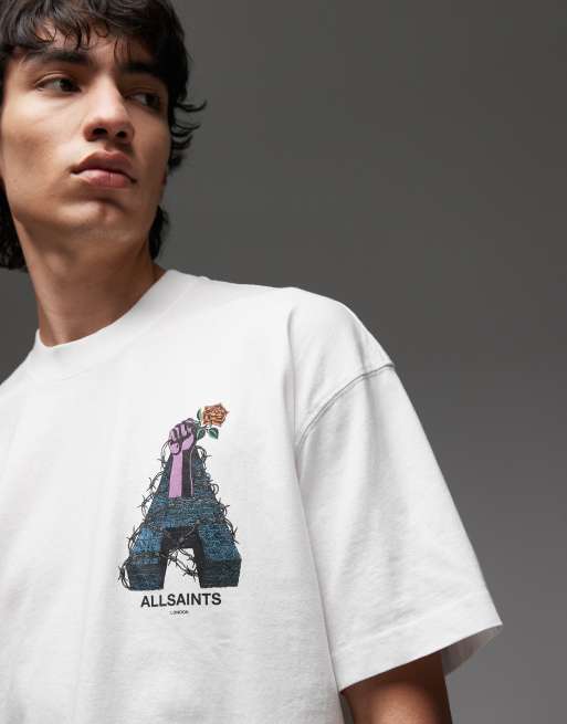 AllSaints Defiance graphic T-shirt in white