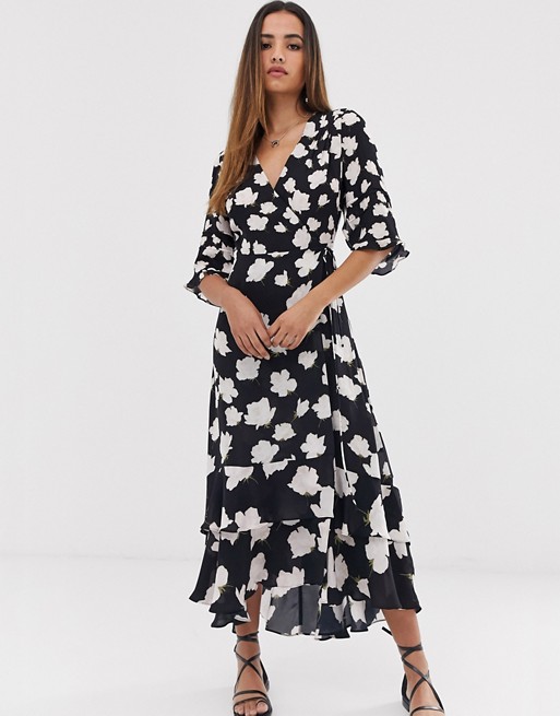 AllSaints delana caro floral print wrap maxi dress | ASOS