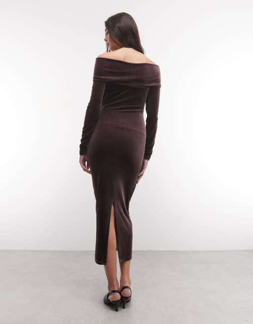 AllSaints Delta jurk met lange mouwen van velours in bordeauxrood, 4 van 4