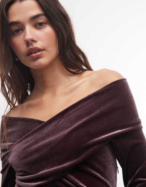 AllSaints Delta robe mi-longue en velours à manches longues bordeaux, 3 de 4