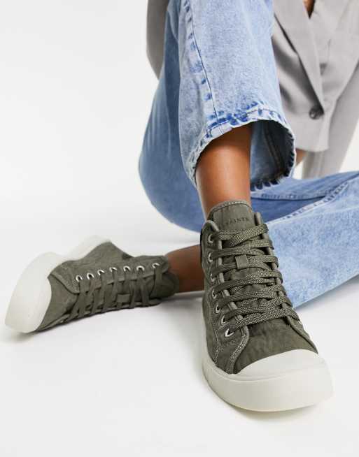 AllSaints Demmy high top lightweight sneakers in khaki