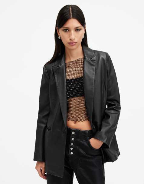 AllSaints - Deri - Blazer van leer in zwart - view 1