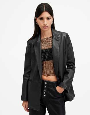 AllSaints - Deri - Leder-Blazer in Schwarz