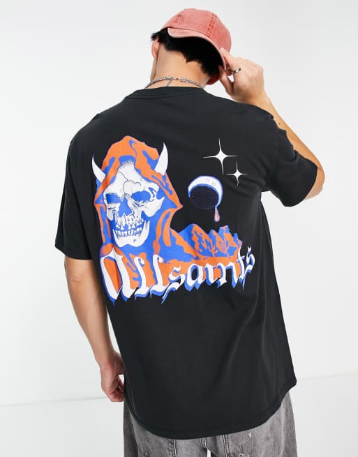 AllSaints – Desert Reaper – T-shirt w kolorze spranej czerni z nadrukiem na plecach – Tylko w ASOS