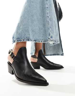 AllSaints - Desola - Mules im Western-Stil aus schwarzem Leder