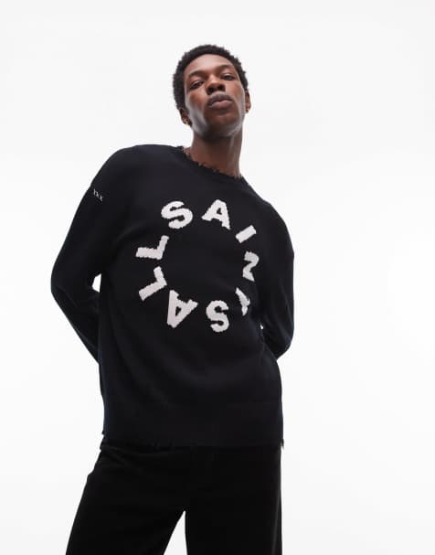 AllSaints Diageo logo distressed knitted jumper in black - view 1