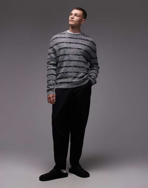 AllSaints – Dissolved – Gestreifter Pullover in Grau - view 1