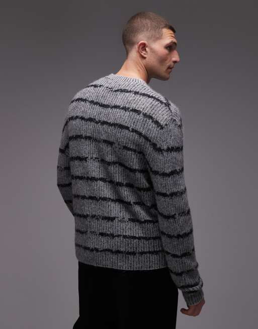 Allsaints Dissolved stripe jumper in grey - BLACK, 3 of 5