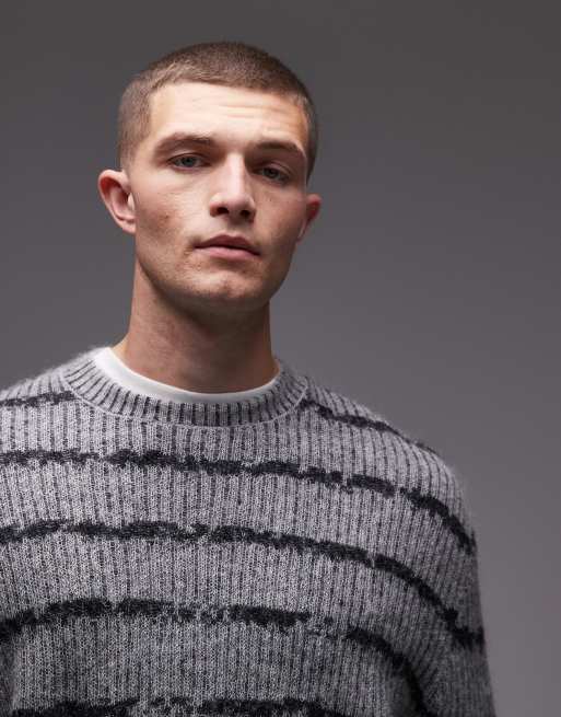 Allsaints Dissolved stripe jumper in grey - BLACK, 5 of 5