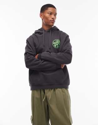 AllSaints Allsaints Distortion hoodie in black / green - BLACK
