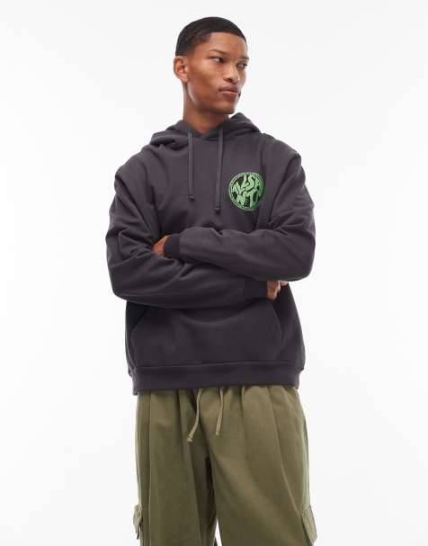 Allsaints Distortion hoodie in black / green - BLACK - view 1