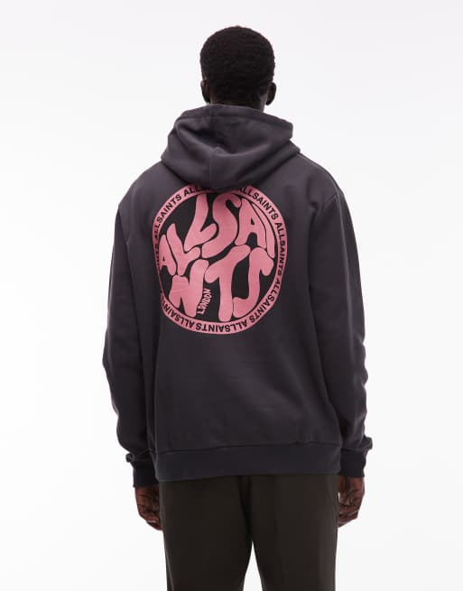 AllSaints – Distortion – Kapuzenpullover in Schwarz/Rosa