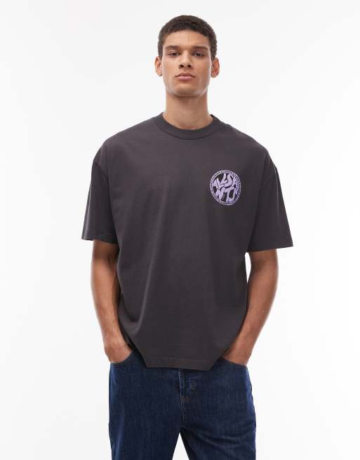 Allsaints distortion t-shirt in washed black / purple, 3 of 5