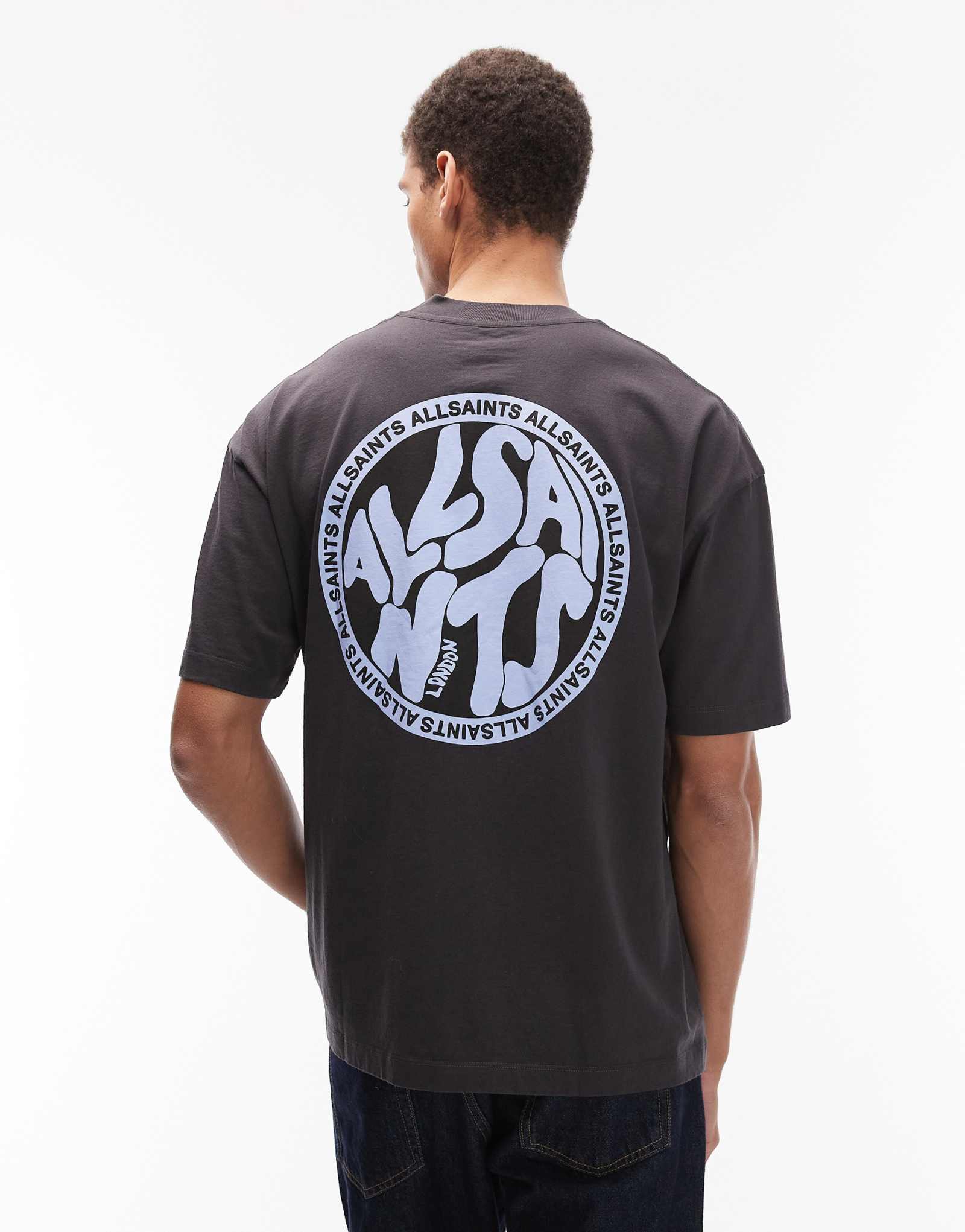 Застиранная футболка AllSaints distortion черного / бирюзового цвета