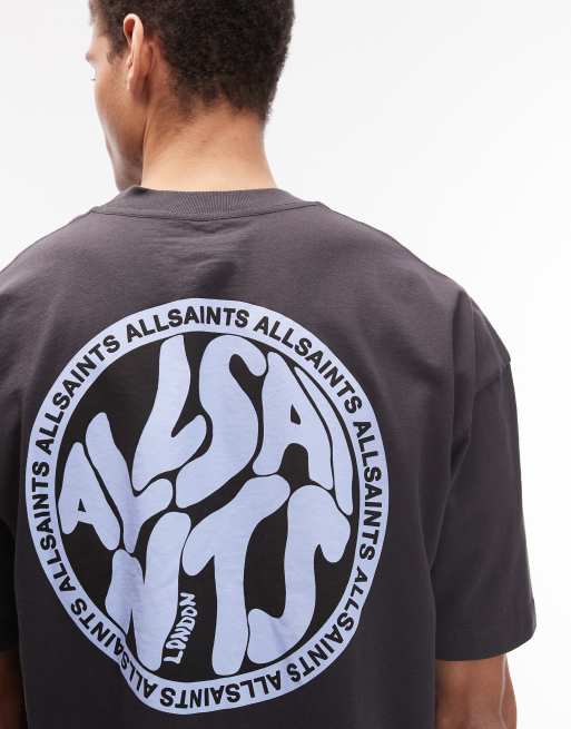 AllSaints distortion T-shirt in washed black / teal | ASOS