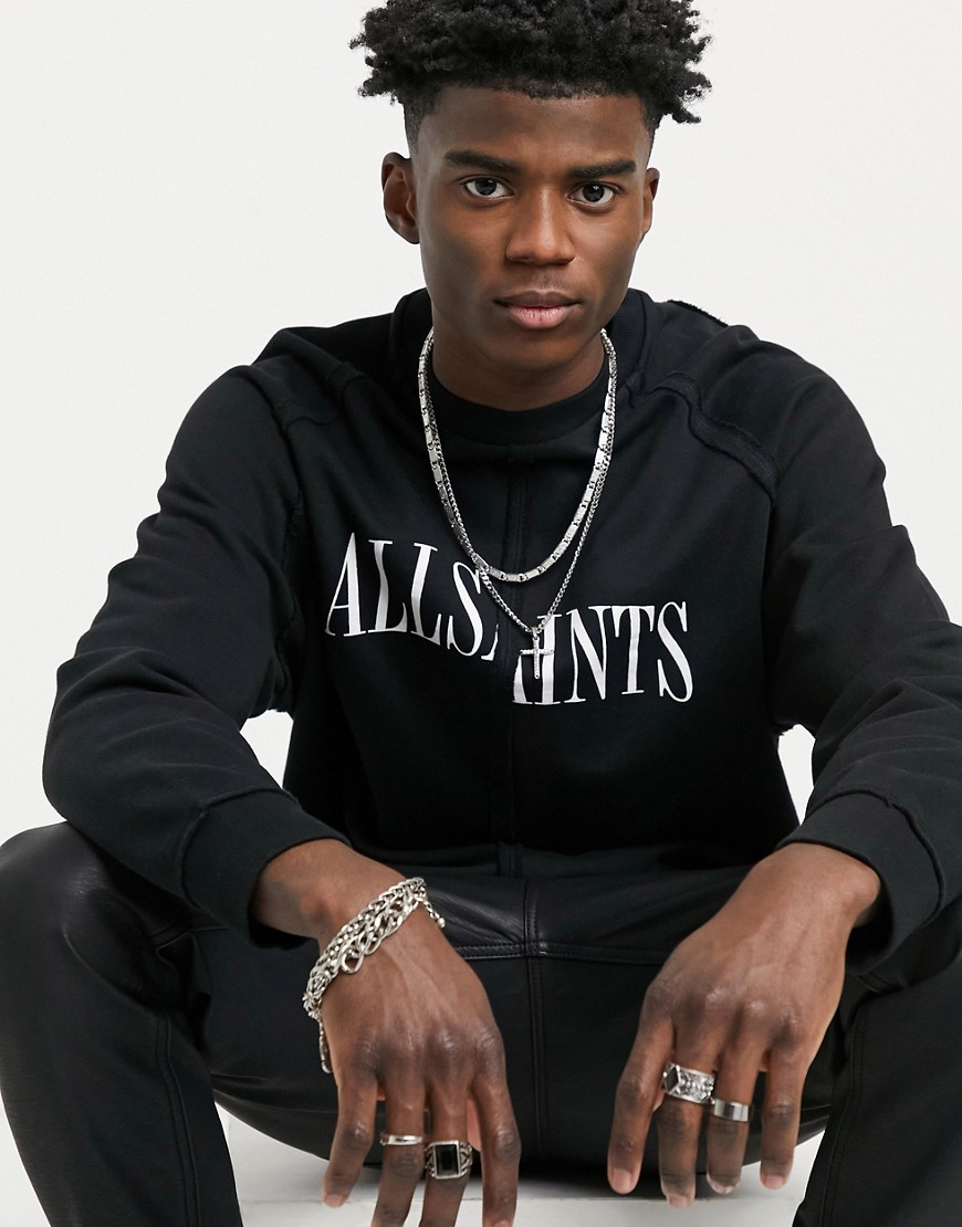 AllSaints diverge cut and sew logo sweatshirt in black