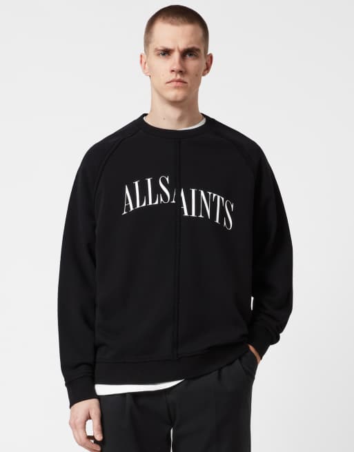 AllSaints – Diverge – Sweatshirt in Schwarz mit auseinandergehendem Logo und Rundhalsausschnitt 
