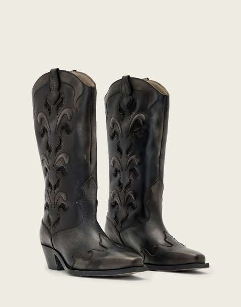 AllSaints Dolly cowboy boots in dark brown - view 1