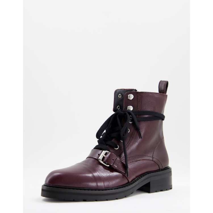 AllSaints Donita lace up ankle boots in burgundy leather ASOS